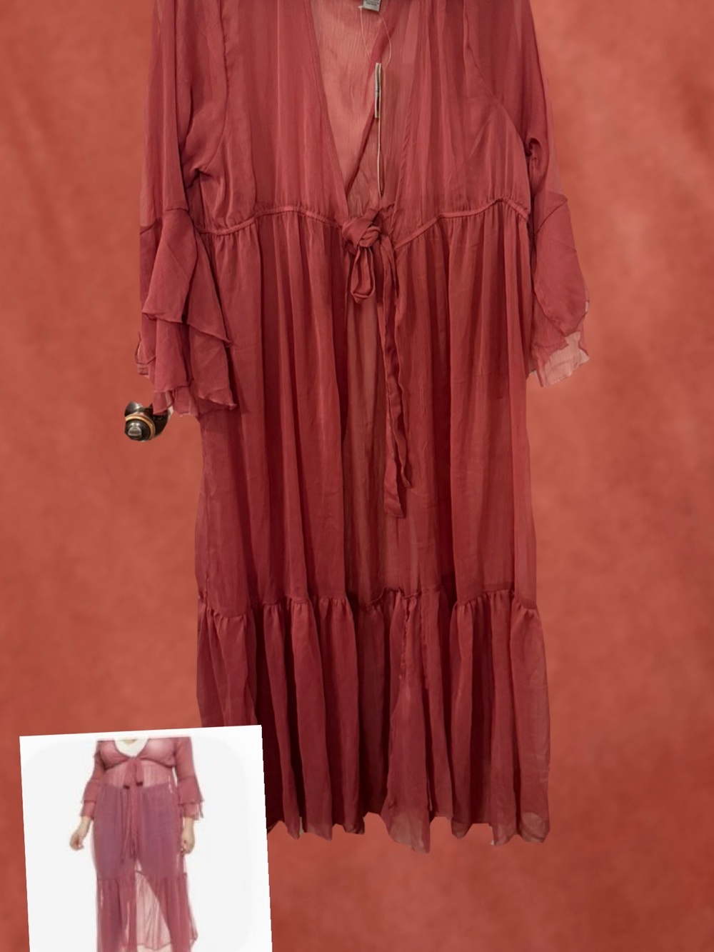 lei Dusty Rose Sheer Tiered Maxi Dress with Tie Front